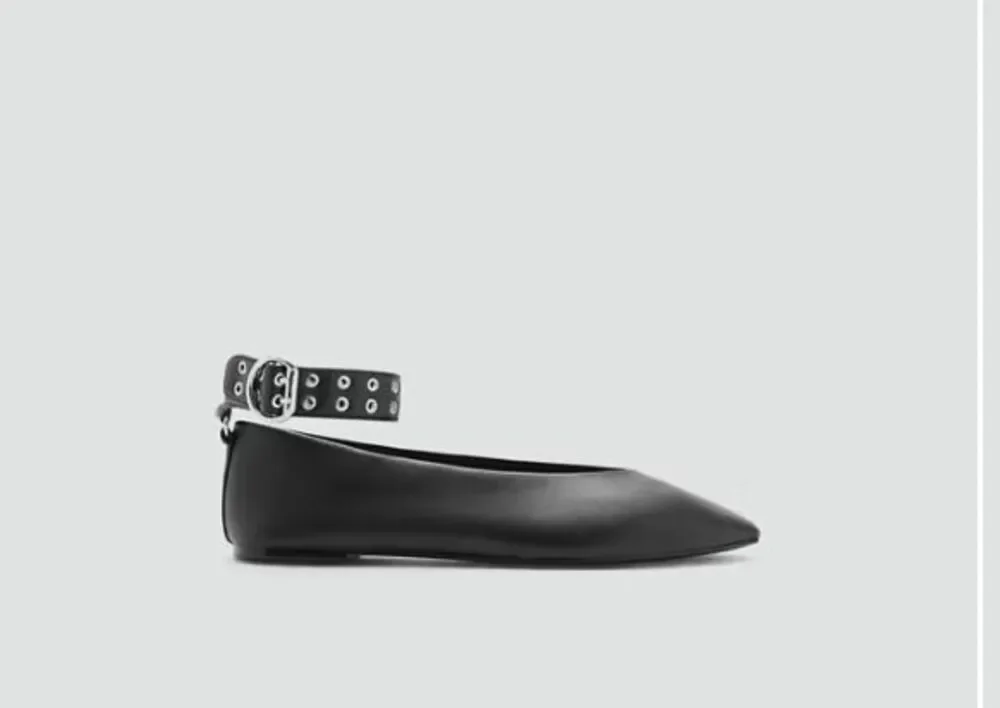 MNG by Mango Ballet Flats Eyelet Ankle Strap Leather Effect 37 NEW